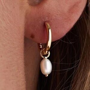 Huggie Gold Hoops & Dangling Pearl DROP Earrings Classy Elegant Sweet